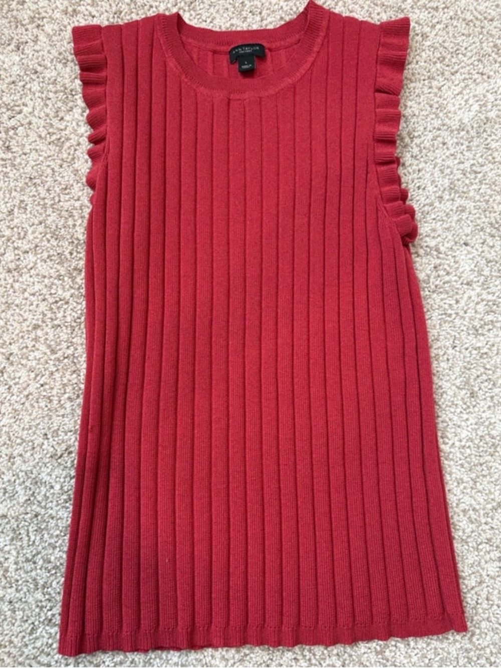 Ann Taylor Factory Ribbed Ruffle Sleeve Tank - Red - Picture 2 of 2